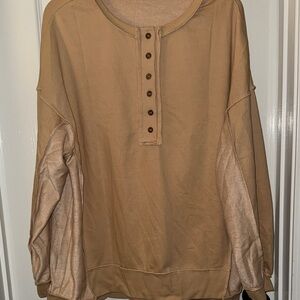 Amazon Tan Button-Up Sweatshirt